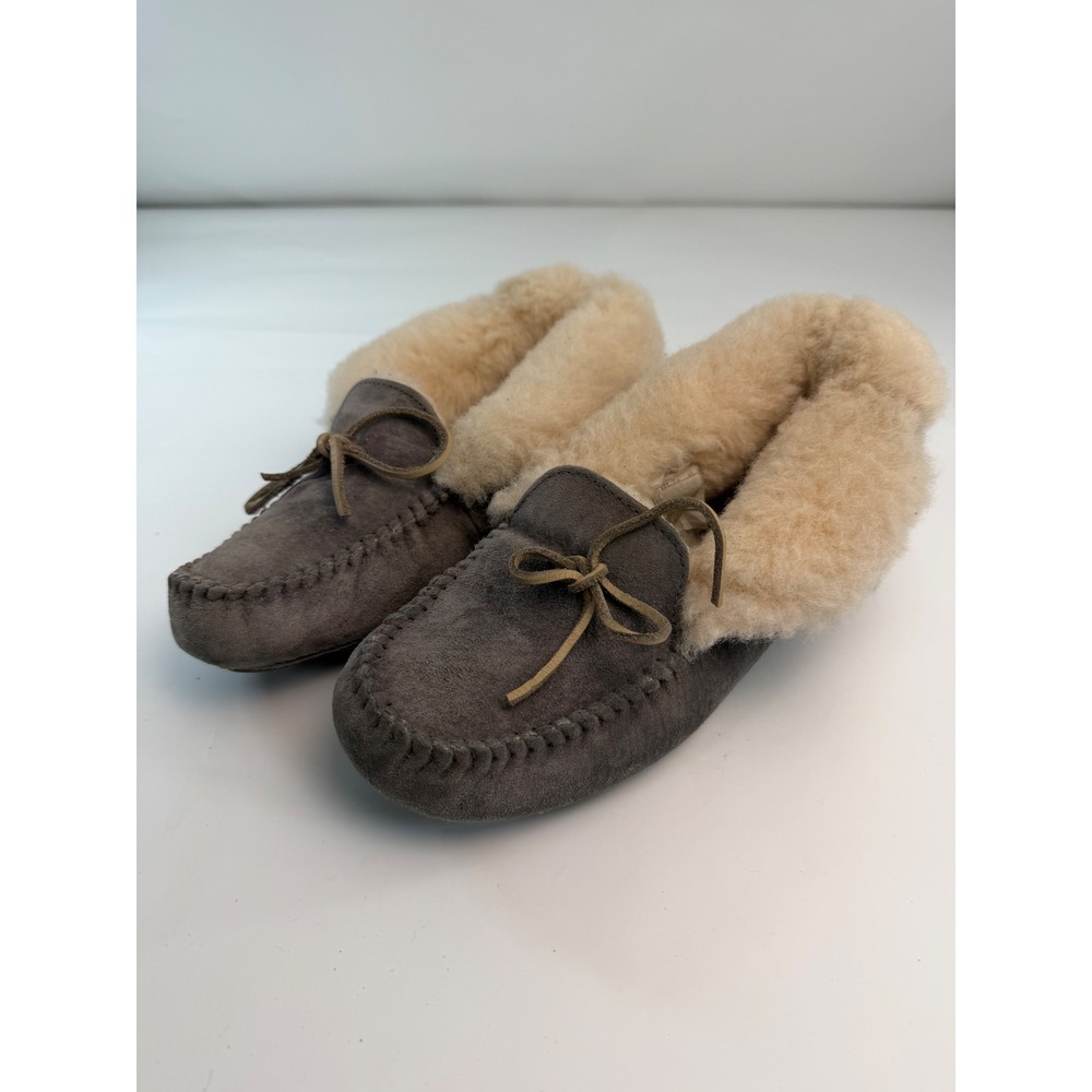 UGG Australia Alena Grey Suede Sheepskin Lined Moccasin Slippers Womens 1004806